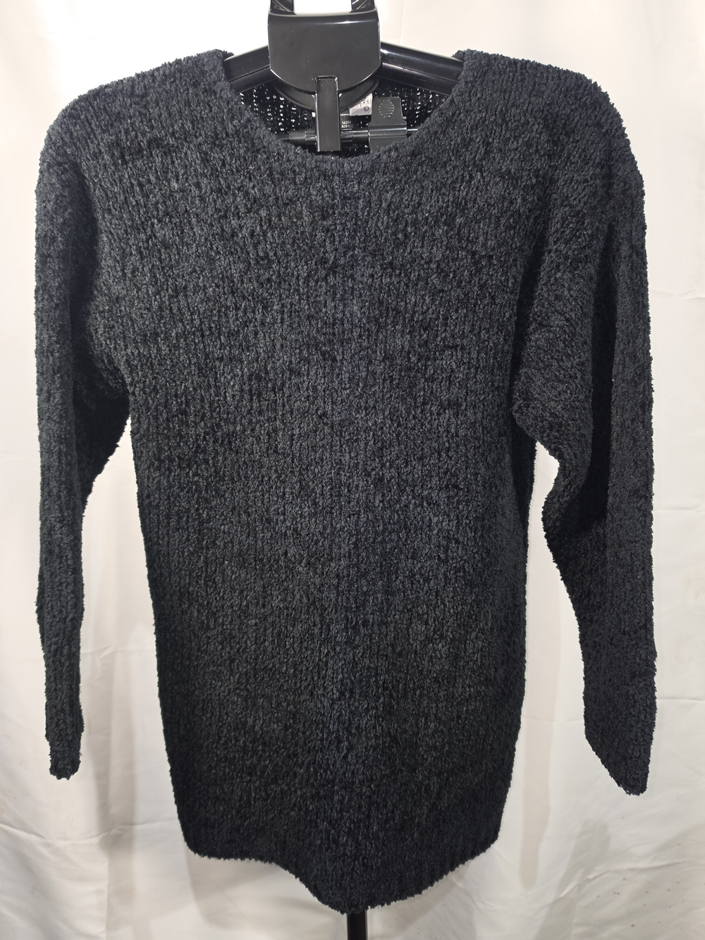 Vintage Beldoch Popper Black Fuzzy Knit Plush Sweater 100% Acrylic Size M